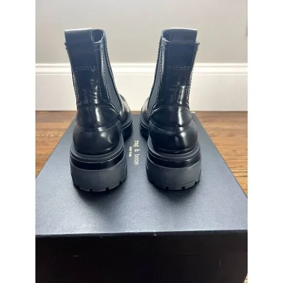 NIB Rag & Bone Shaye Platform Chelsea Bootie Polished Leather Black Size 8 - Picture 3 of 9